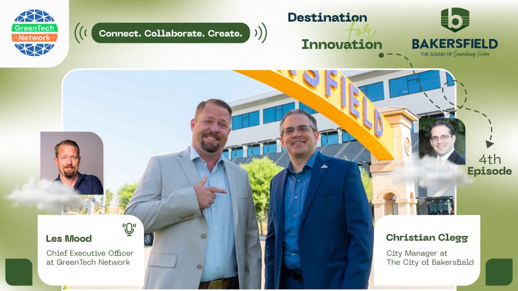 A vibrant cityscape of Bakersfield showcasing the intertwining of urban structures and natural beauty, symbolizing the city's potential for sustainable and inclusive growth under the leadership of City Manager Christian Clegg.